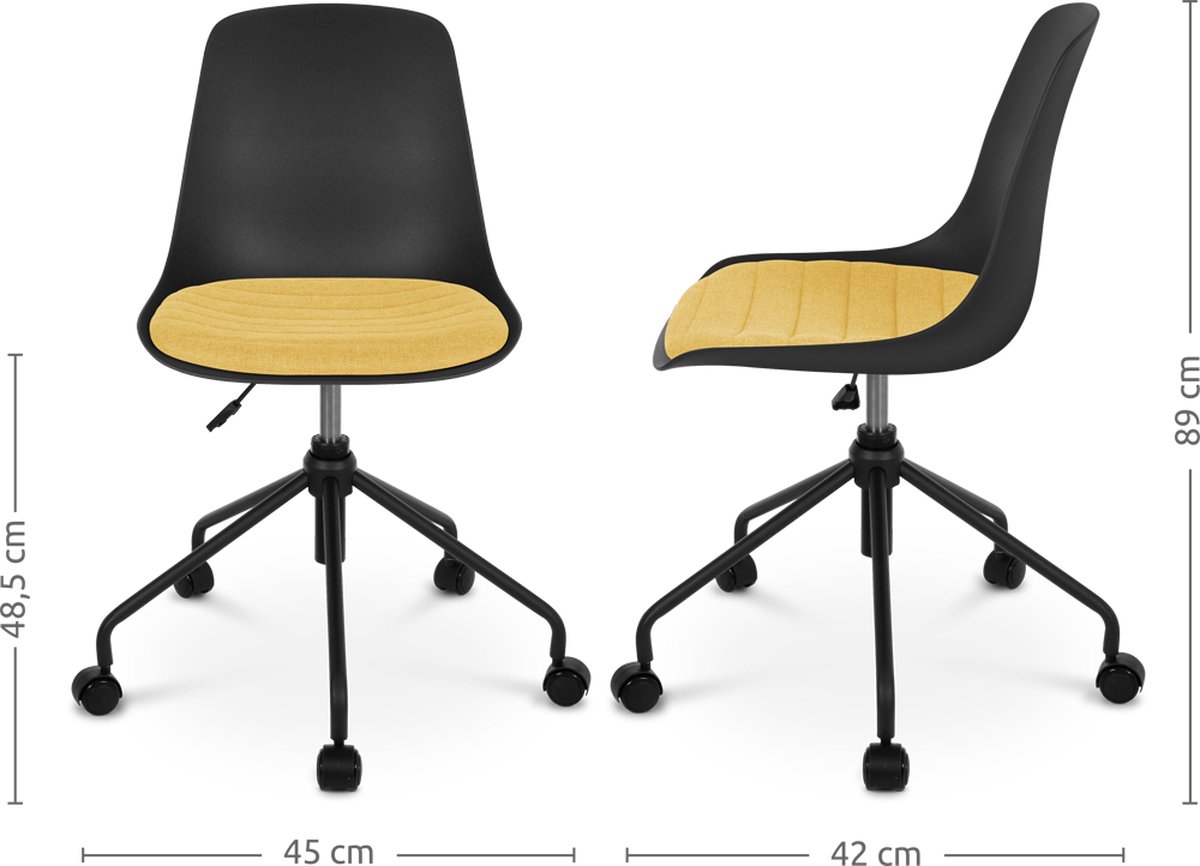 Nolon Nout bureaustoel met okergeel zitkussen onderstel - Zwart