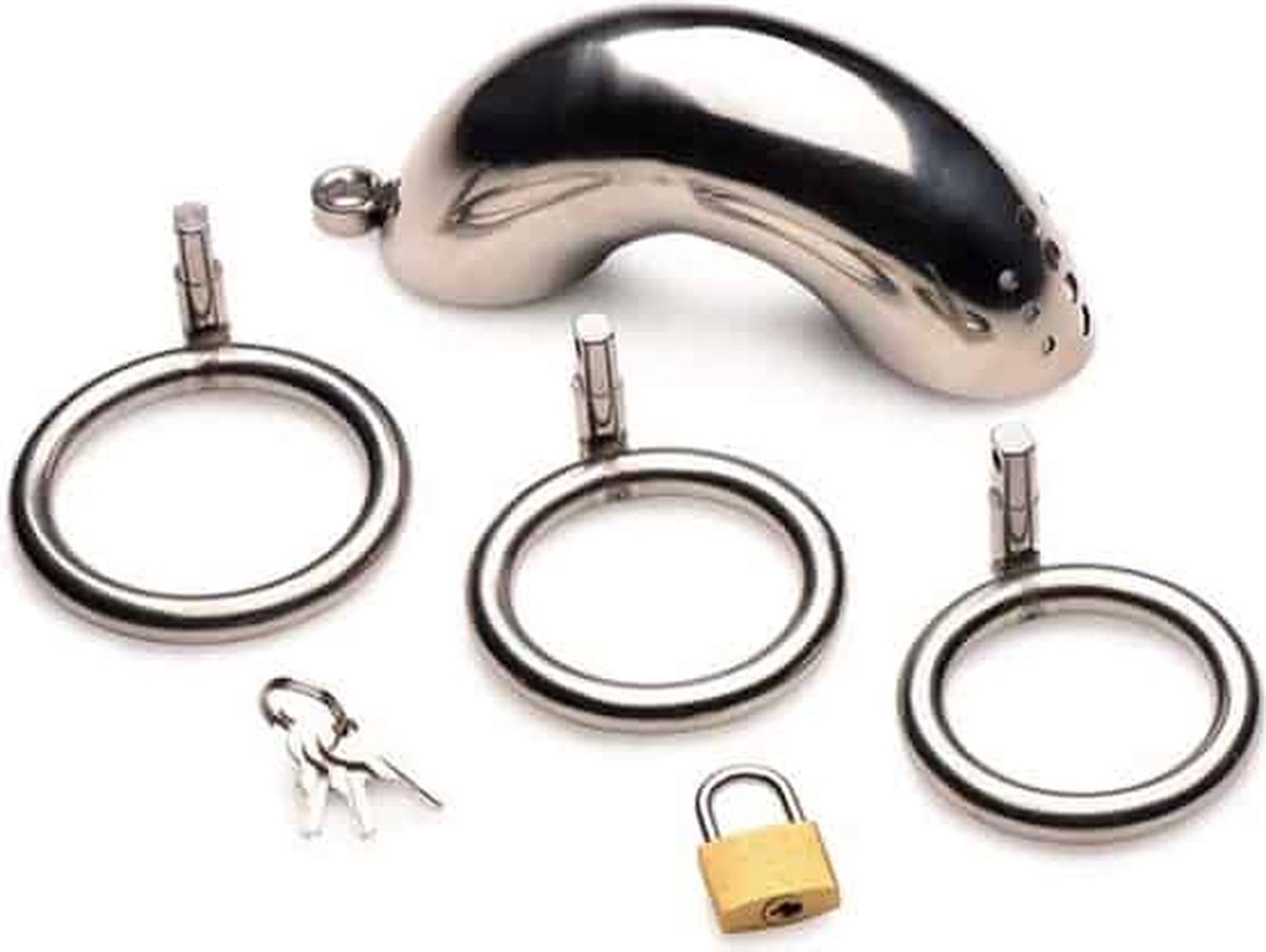Master Series Roestvrij Stalen Penis Kooi Met 3 Ringen - Silver