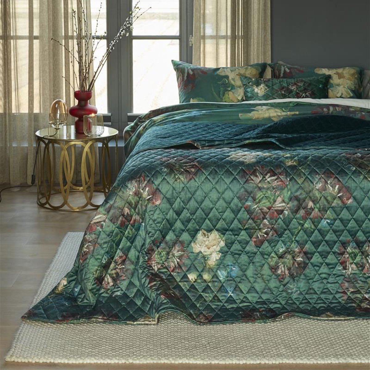 Beddinghouse x Van Gogh Peonies Green plaid - Groen