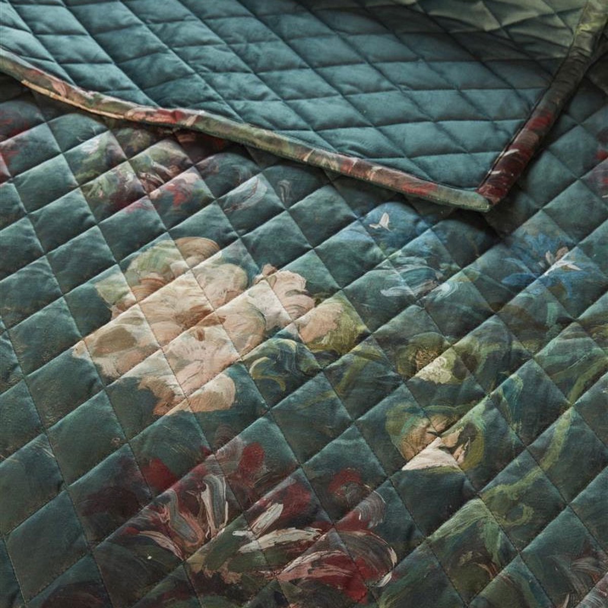 Beddinghouse x Van Gogh Peonies Green plaid - Groen