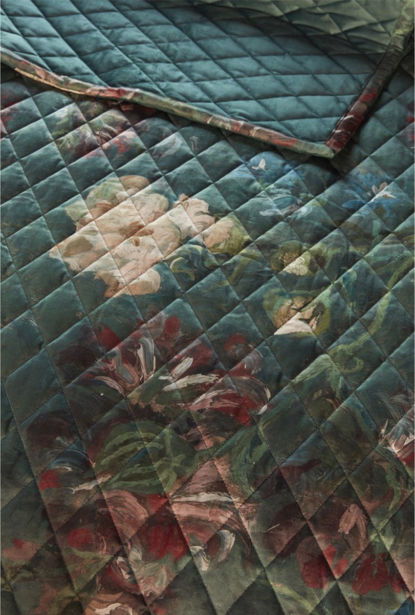 Beddinghouse x Van Gogh Peonies Green plaid - Groen