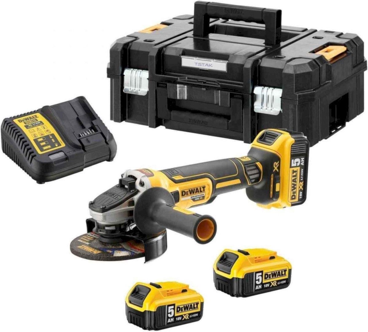DeWalt DCG405P3 Accu Haakse Slijper | 125 mm BL | 3x 18v 5.0 Ah XR Li-Ion | +Tstak