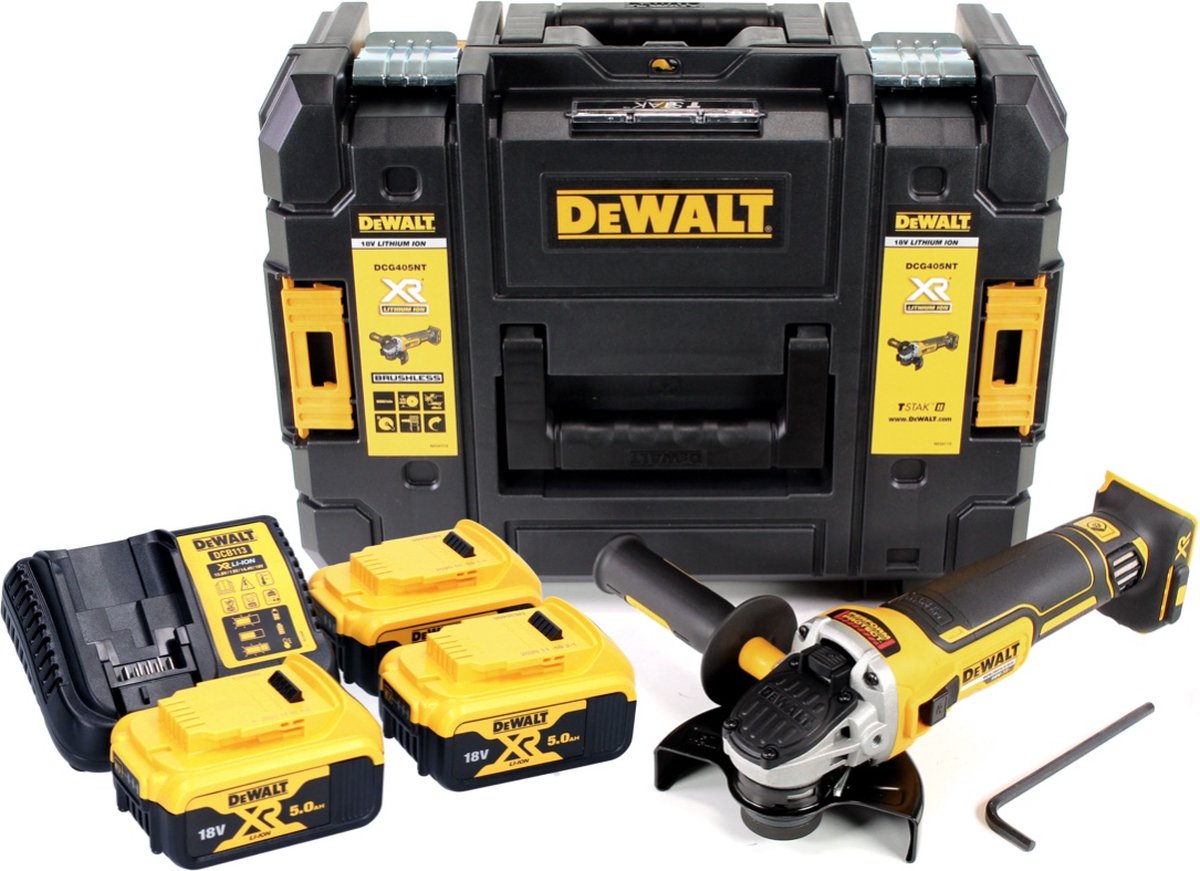 DeWalt DCG405P3 Accu Haakse Slijper | 125 mm BL | 3x 18v 5.0 Ah XR Li-Ion | +Tstak