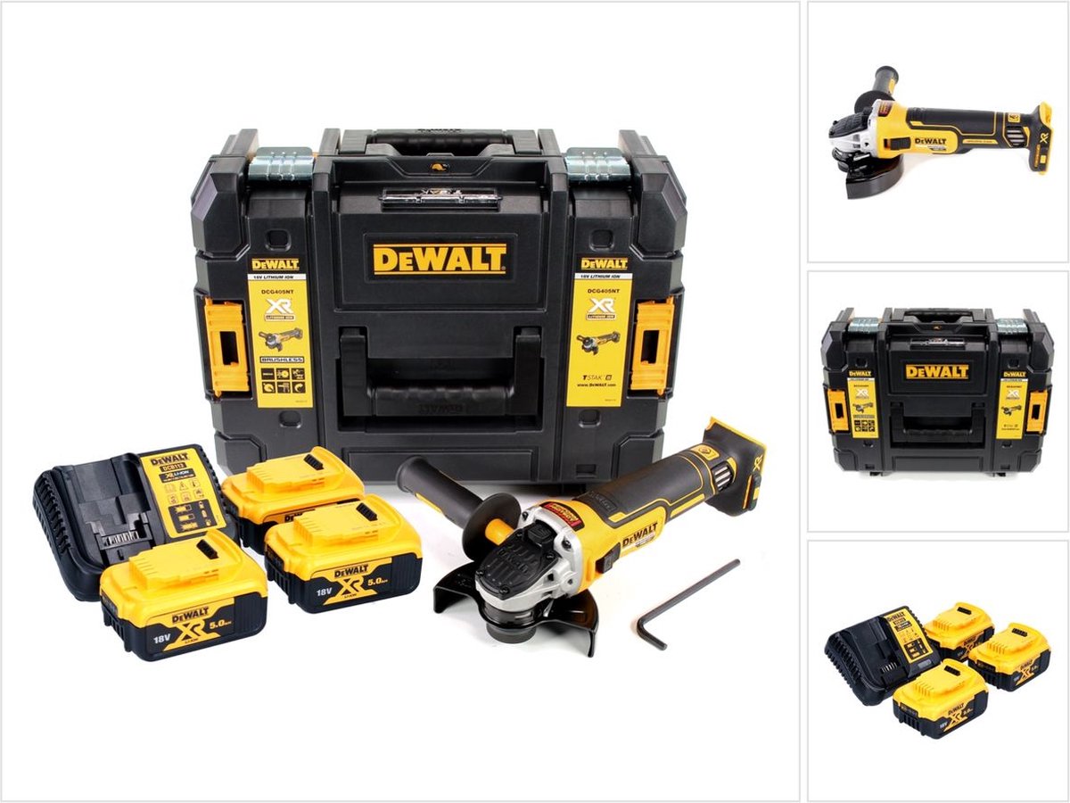 DeWalt DCG405P3 Accu Haakse Slijper | 125 mm BL | 3x 18v 5.0 Ah XR Li-Ion | +Tstak