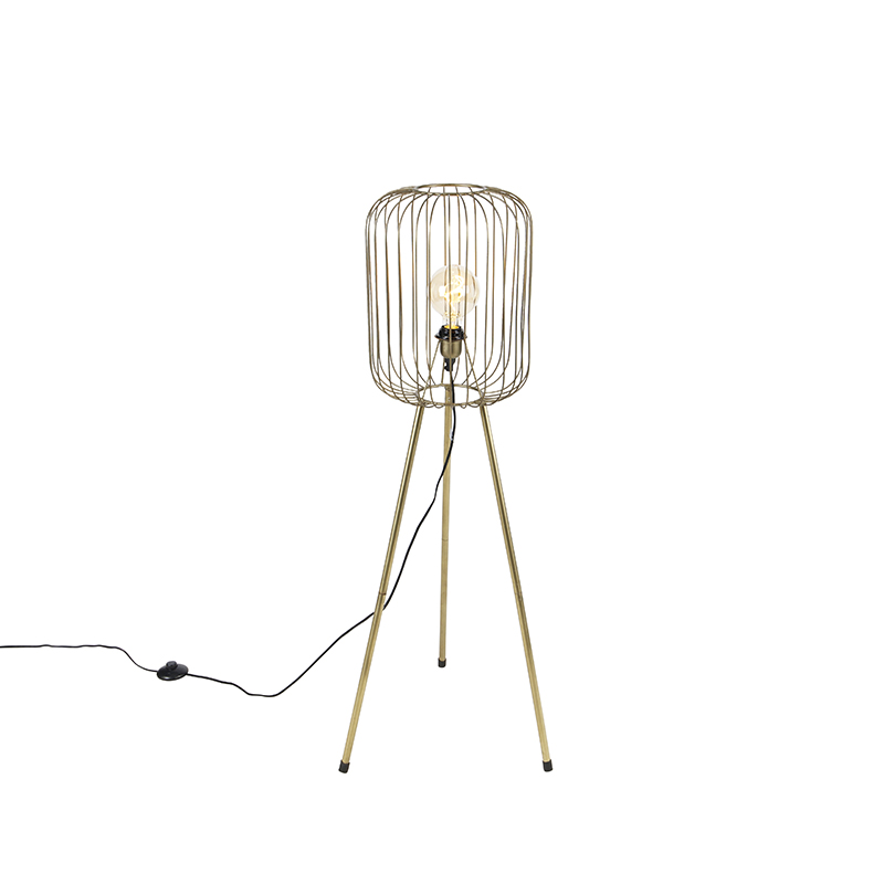 QAZQA Moderne vloerlamp messing tripod - Wire