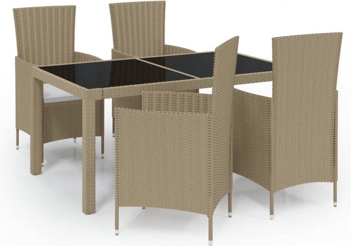 Vidaxl 5-delige Tuinset Met Kussens Poly Rattan - Beige