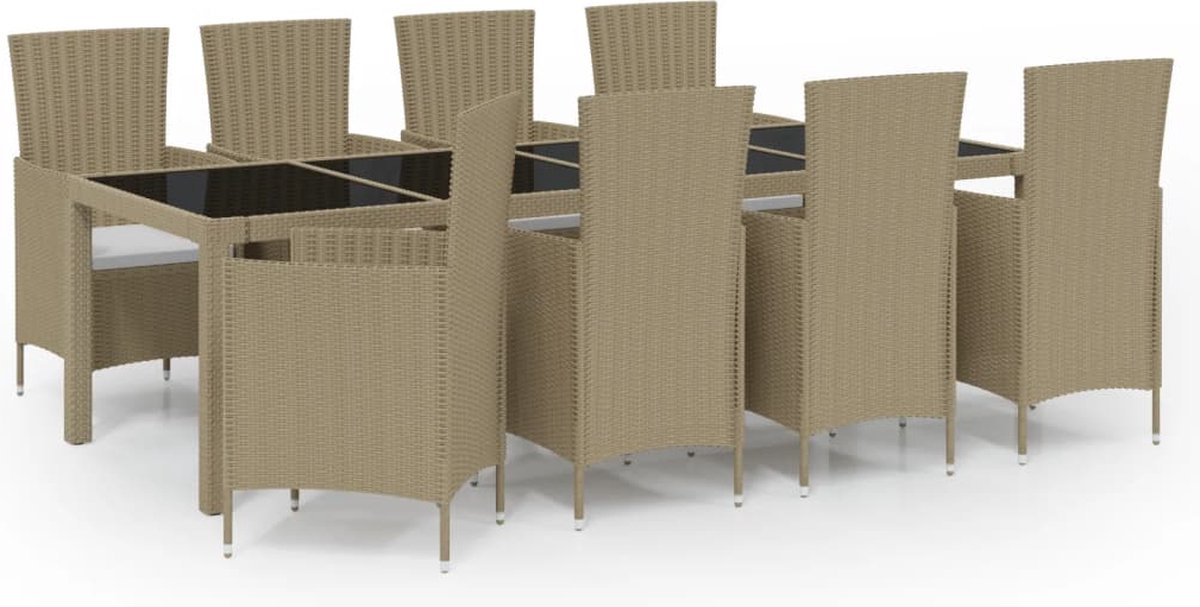 Vidaxl 11-delige Tuinset Met Kussens Poly Rattan - Beige