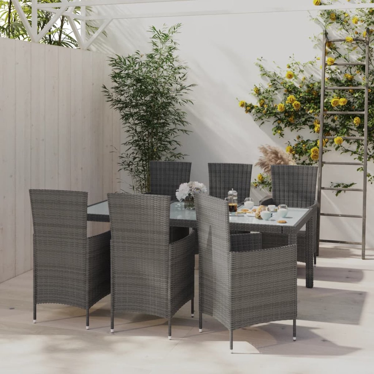 Vidaxl 7-delige Tuinset Met Kussens Poly Rattan - Grijs