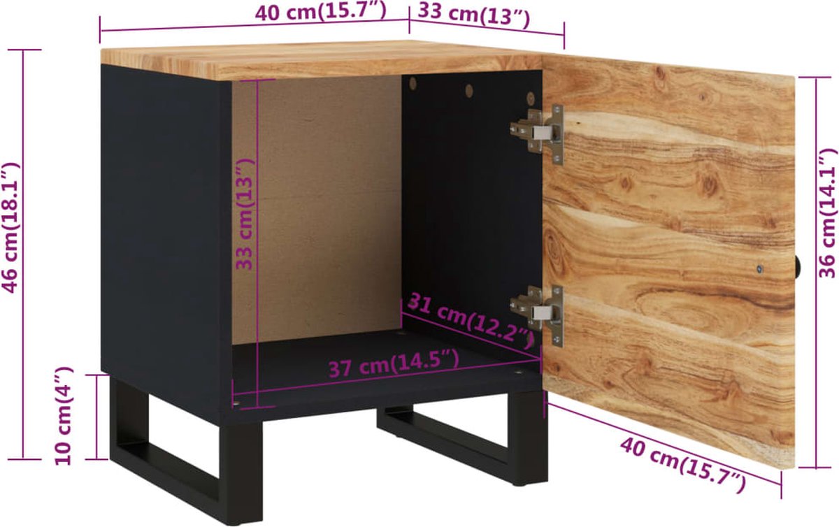 Vidaxl Nachtkastje 40x33x46 Cm Massief Acaciahout - Zwart