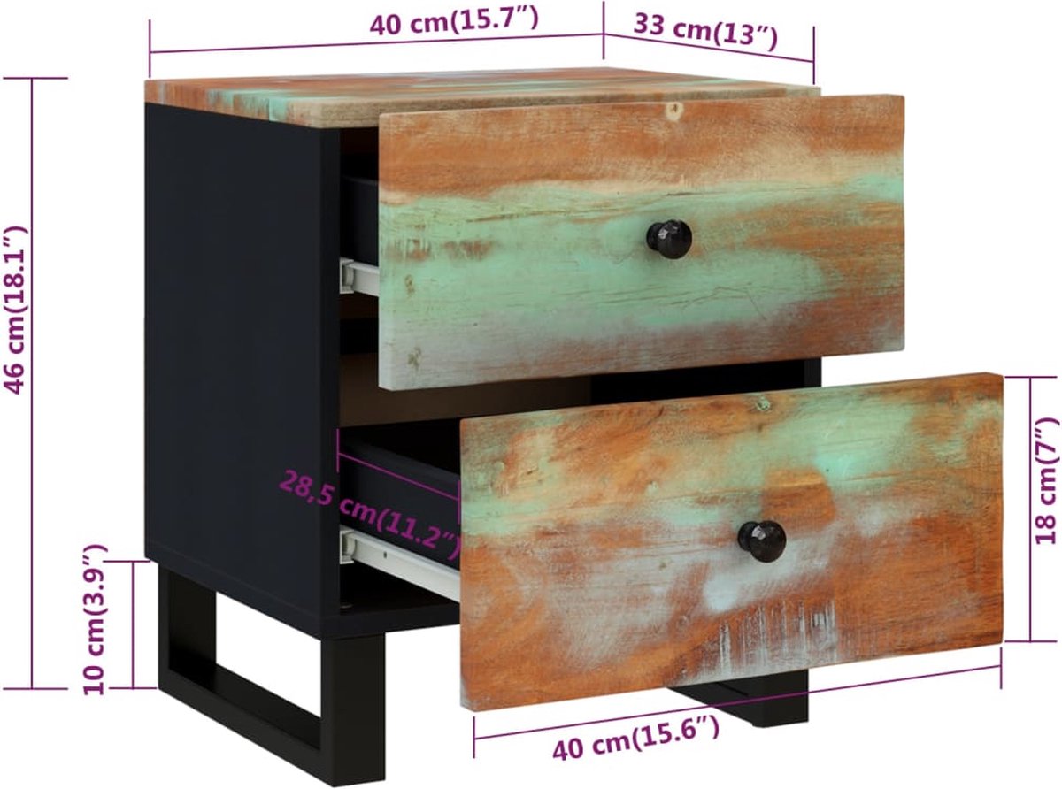 Vidaxl Nachtkastjes 2 St 40x33x46 Cm Massief Gerecycled Hout - Zwart