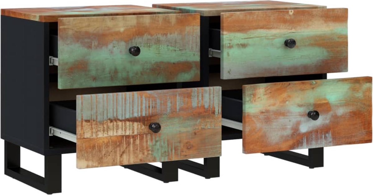 Vidaxl Nachtkastjes 2 St 40x33x46 Cm Massief Gerecycled Hout - Zwart