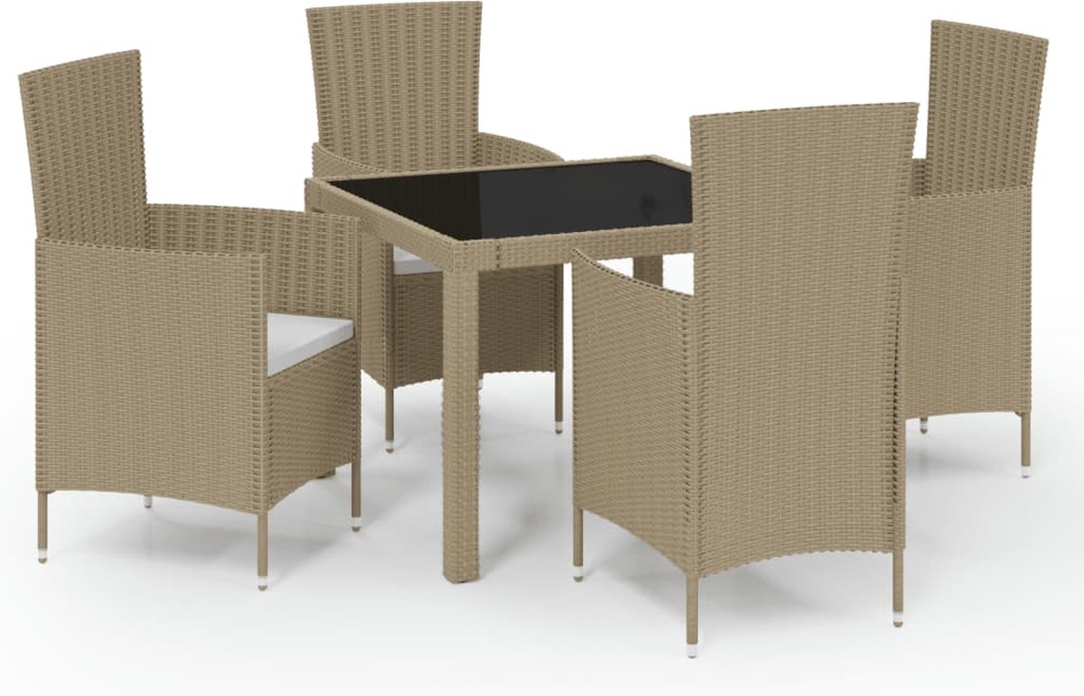 Vidaxl 5-delige Tuinset Met Kussens Poly Rattan - Beige