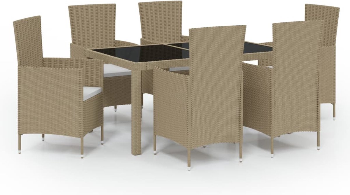 Vidaxl 7-delige Tuinset Met Kussens Poly Rattan - Beige