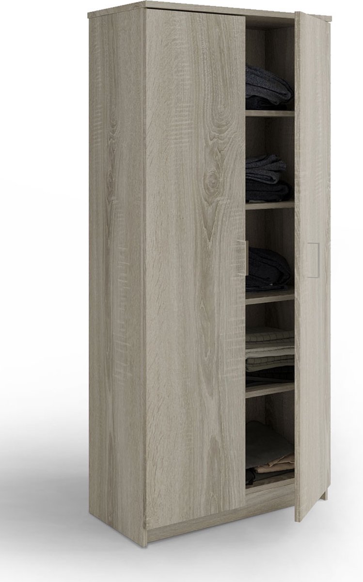 Interiax Opbergkast &apos;Amelie&apos; 2 Deuren En 4 Legplanken Sonoma (180x80x40cm)