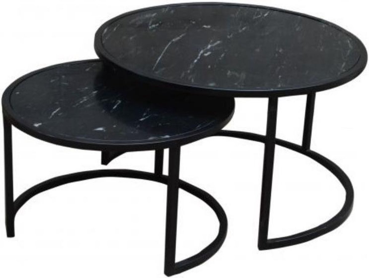 Anli-style Salontafel Nova Set Van 2 Rond Zwart Marmer