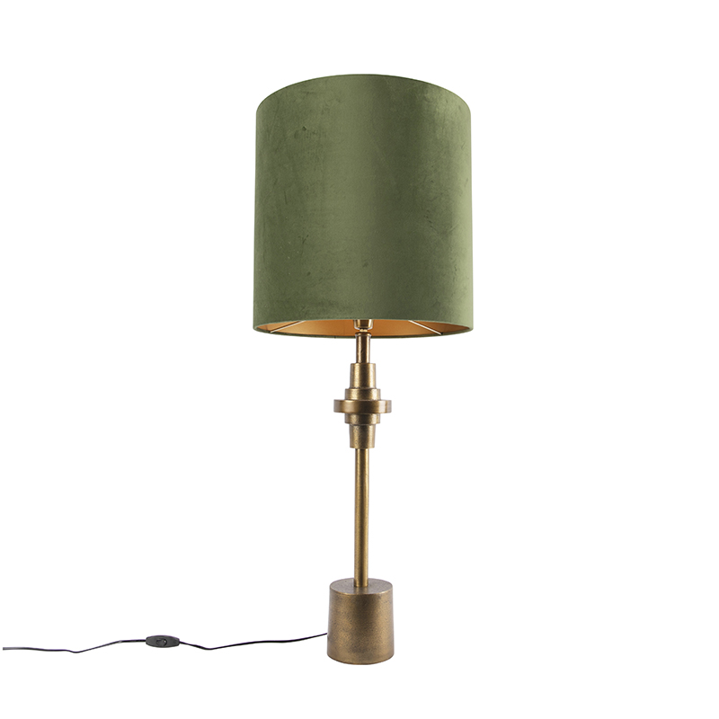 QAZQA Tafellamp brons velours kap 40 cm - Diverso - Groen