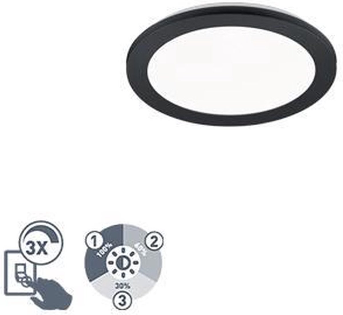 Reality TRIO Camillus Plafondlamp Ø 26 cm - Zwart