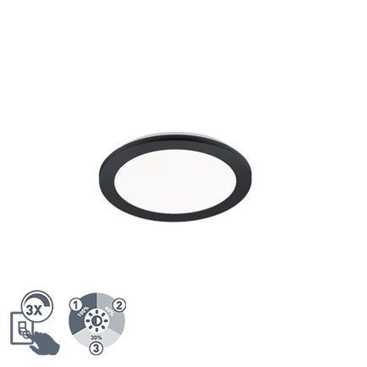 Reality TRIO Camillus Plafondlamp Ø 26 cm - Zwart