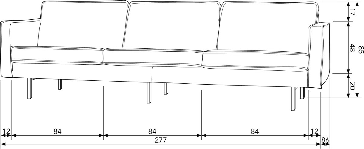 BePureHome Rodeo 3-zitsbank - Grijs