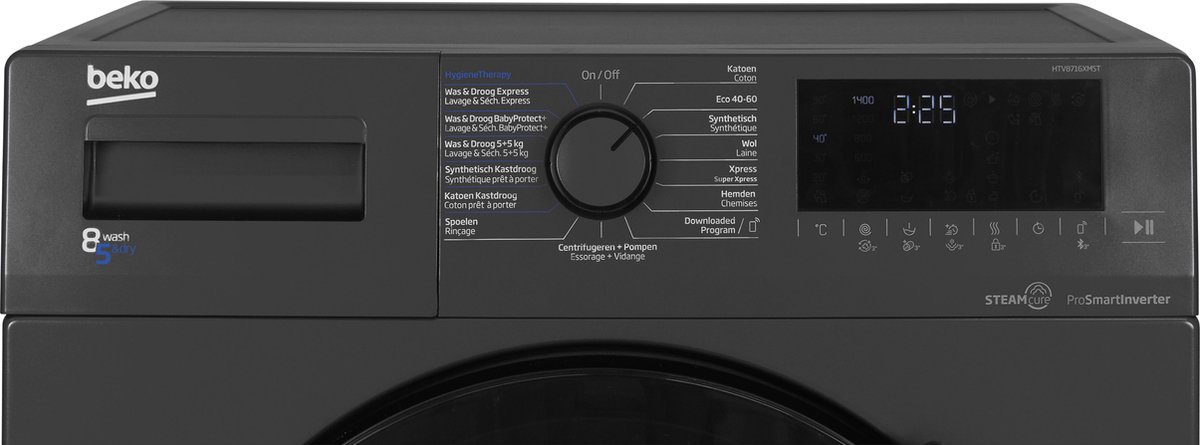 Beko was-droogcombinatie HTV8716XMST - Zwart