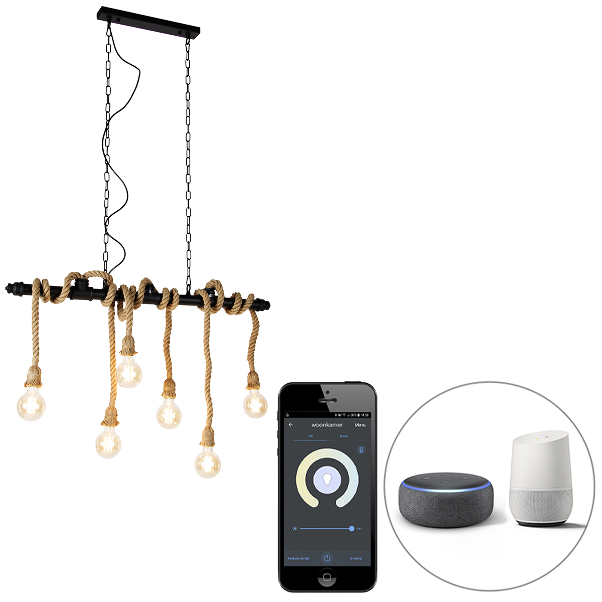 QAZQA Smart hanglamp 6-lichts incl. Wifi G95 - Plural - Zwart