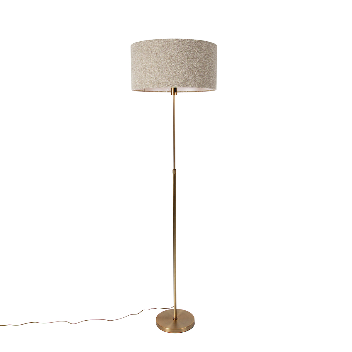 QAZQA Vloerlamp verstelbaar brons met boucle kap taupe 50 cm - Parte