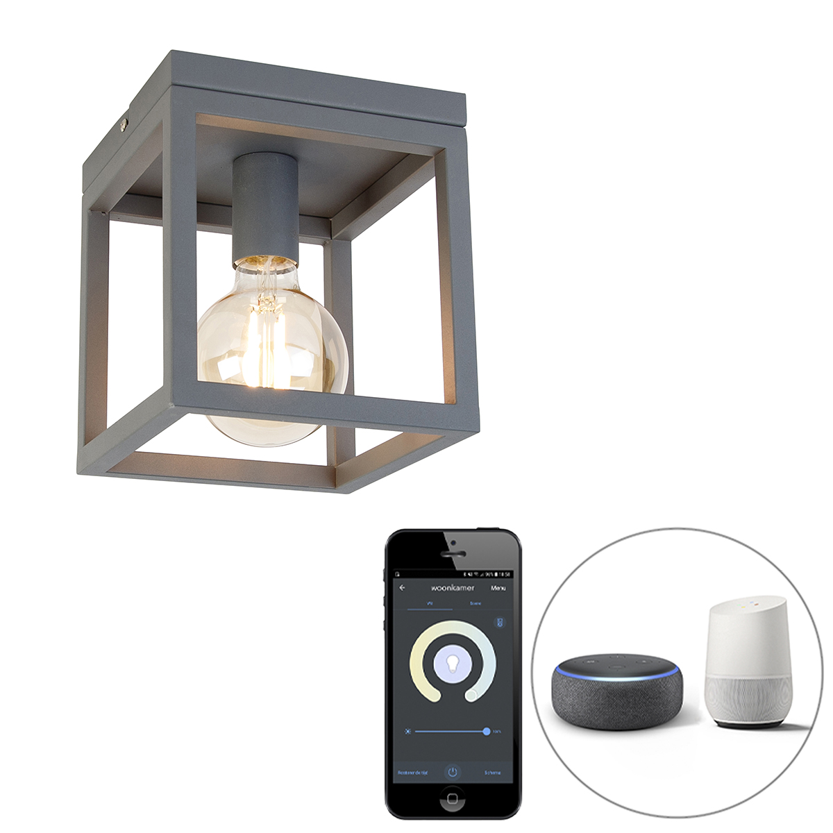 QAZQA Smart plafondlamp donkergrijs incl. Wifi G95 - Cage