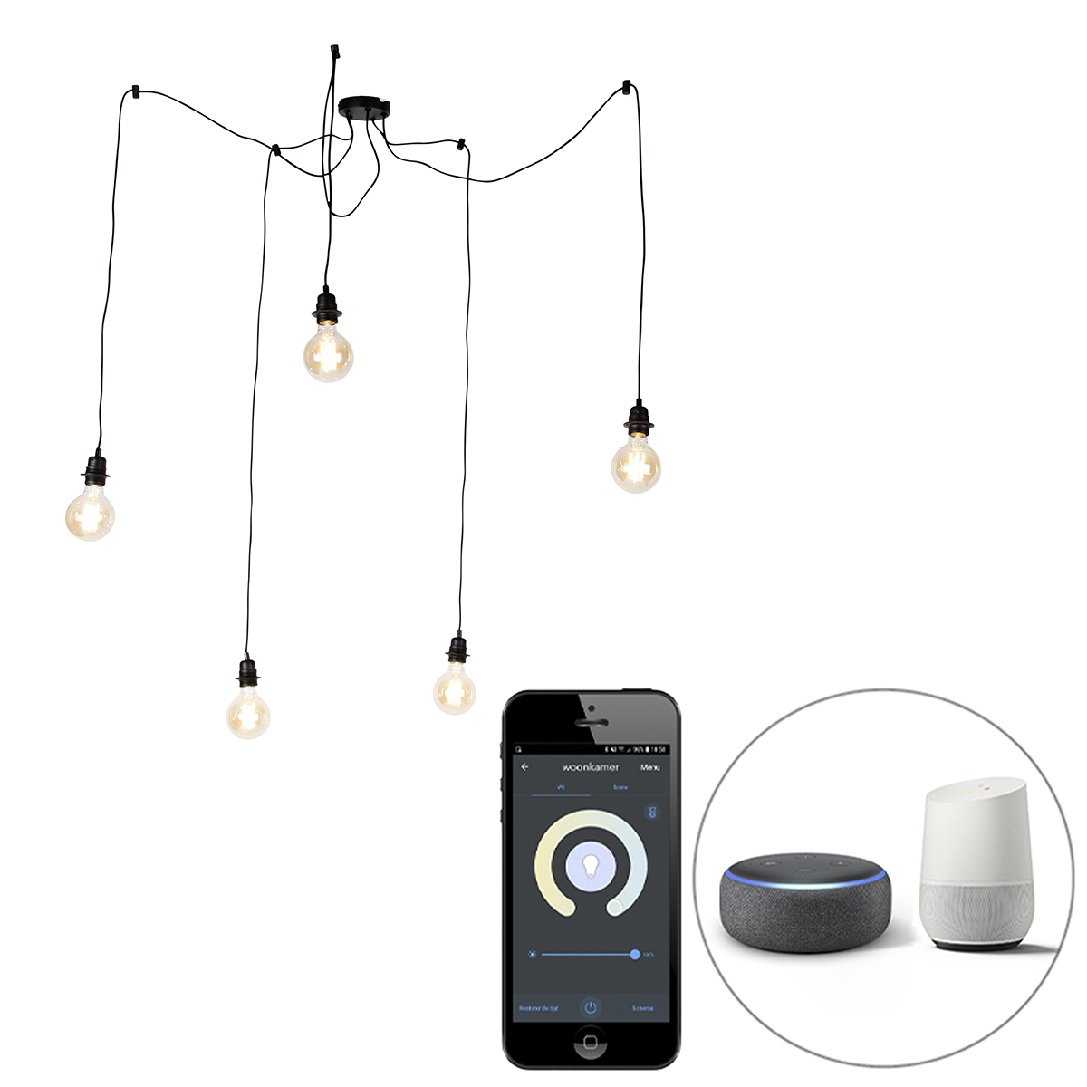 QAZQA Smart hanglamp 5-lichts incl. Wifi G95 - Cava - Zwart