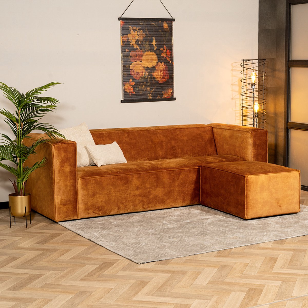 Bronx71 Hocker Memphis velvet oker - Bruin