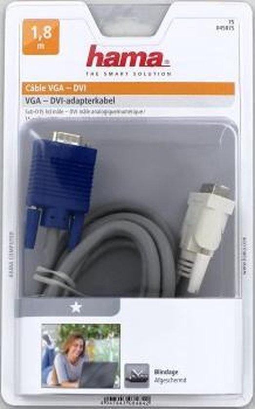 Hama DVI-naar-VGA-kabel 1 ster 1,8m - Grijs