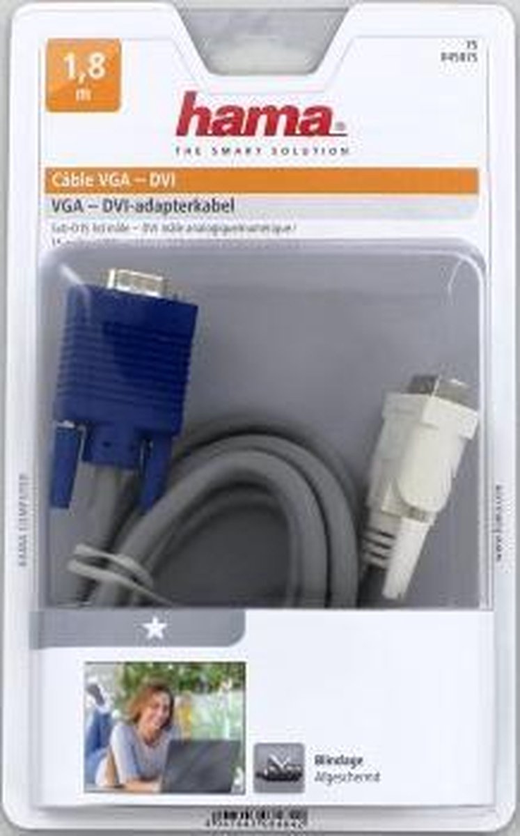 Hama DVI-naar-VGA-kabel 1 ster 1,8m - Grijs