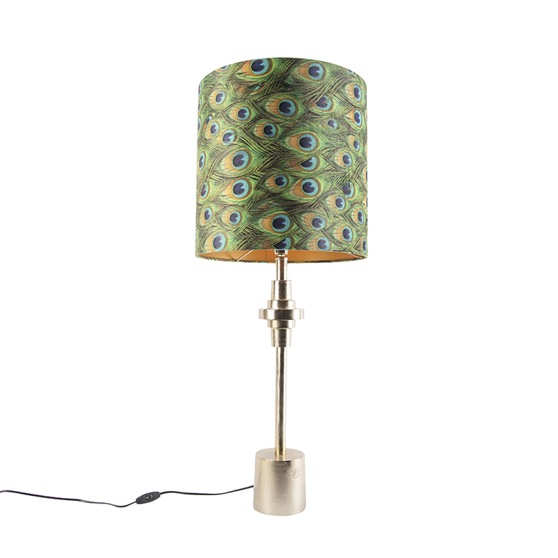 QAZQA Art Deco tafellamp goud velours kap pauw dessin 40 cm - Diverso