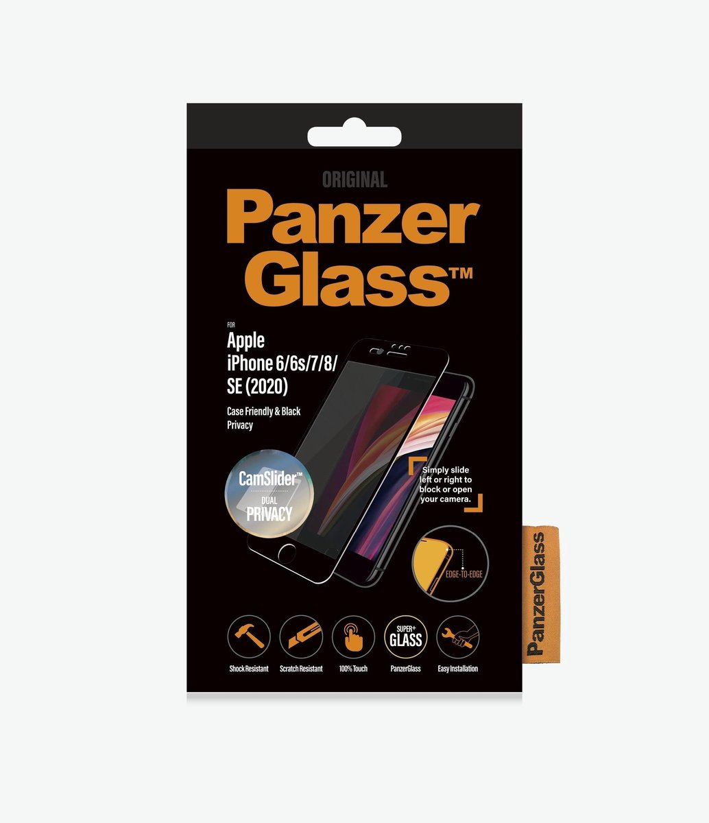 PanzerGlass Case Friendly met Privacy Camslider voor iPhone 6/6S/7/8/SE (2020) - Zwart