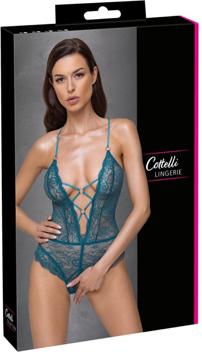 Cottelli Collection Body met Open Kruisblauw - Groen