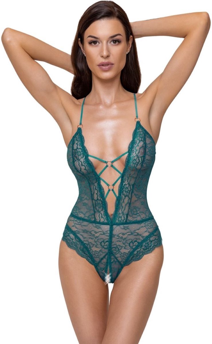 Cottelli Collection Body met Open Kruisblauw - Groen