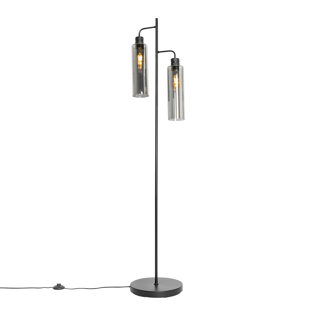 QAZQA Moderne vloerlamp met smoke glas 2-lichts - Stavelot - Zwart