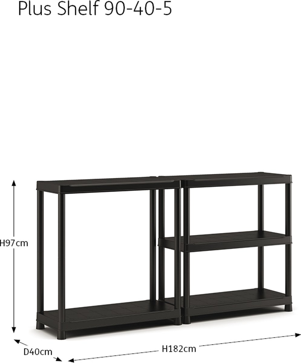 Keter Plus Shelf 90/5 - 5 Planken - 90x40x182cm - Zwart