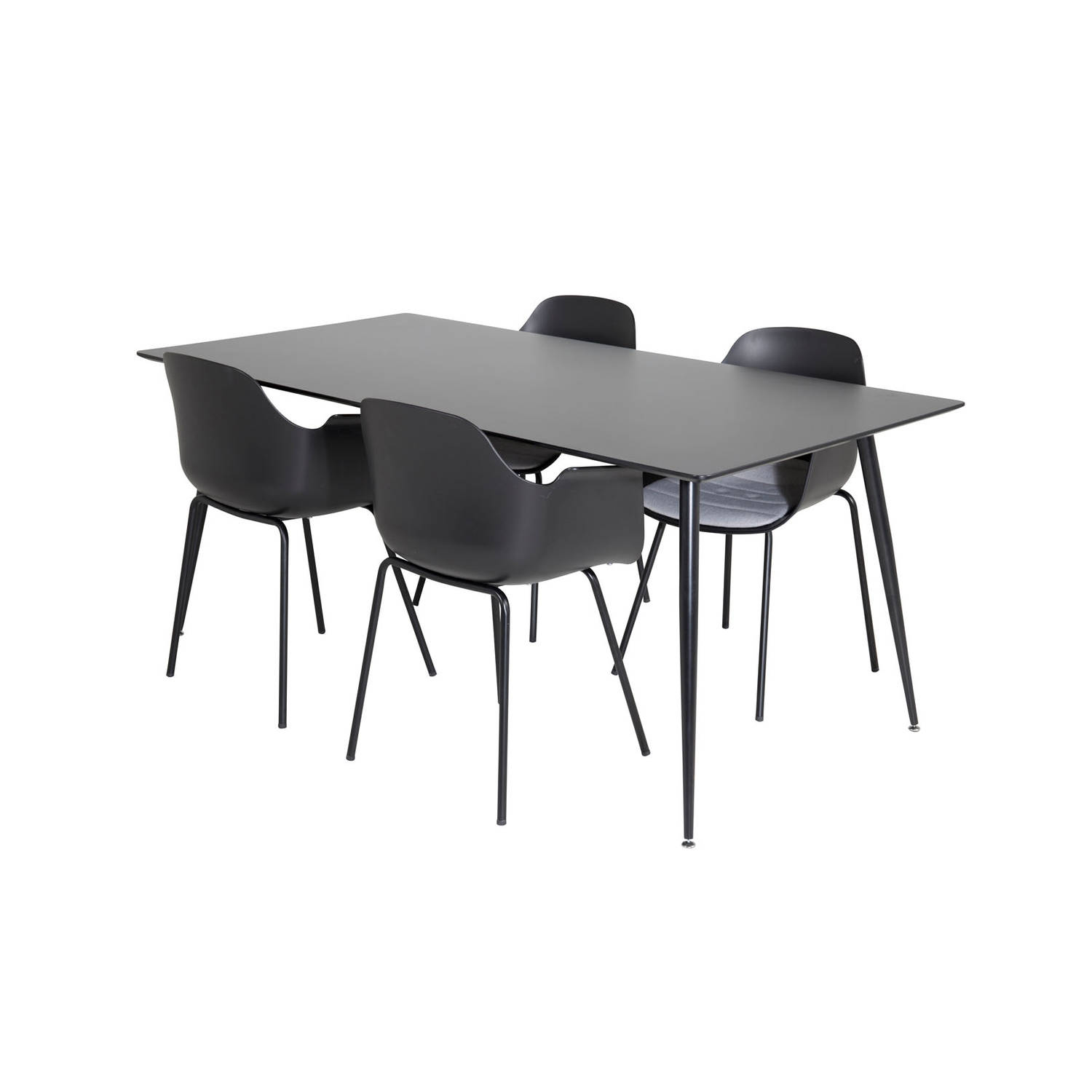 Silarbl180 Eethoek Eetkamertafel En 4 Comfort Eetkamerstal. - Zwart