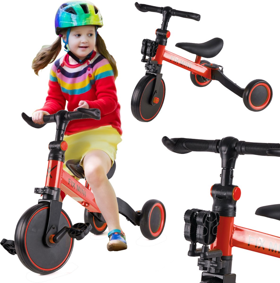 Fix Mini 3 In 1 Driewieler Trike Met Pedalen Tot 30kg Van 1,5 - 4 Jaar Oud / Zwart - Rood