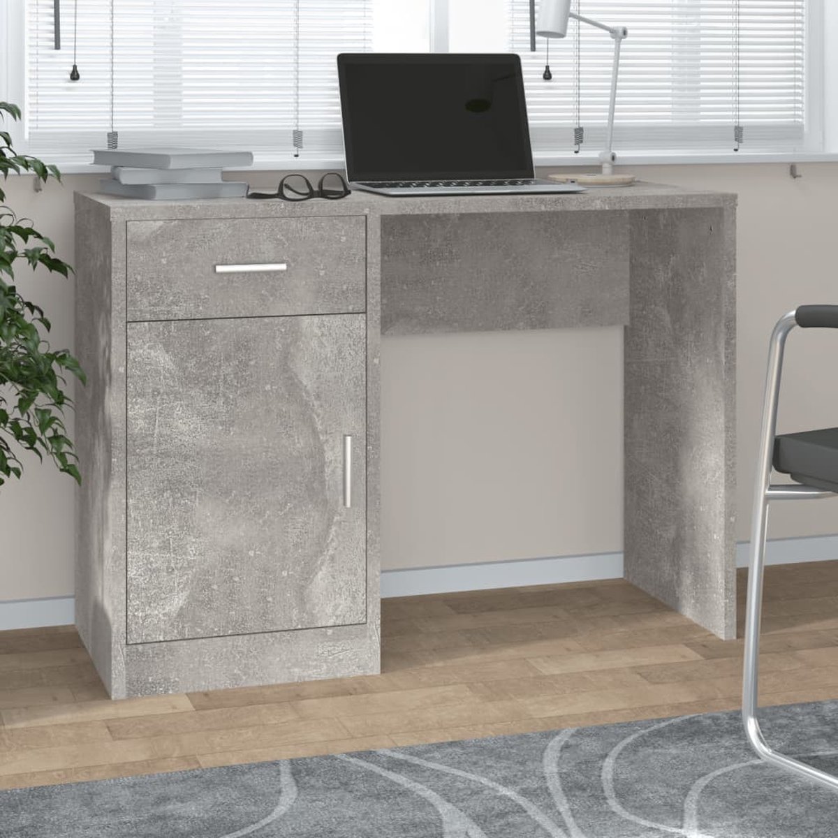 Vidaxl Bureau Met Kast En Lade 100x40x73 Cm Bewerkt Hout Beton - Grijs