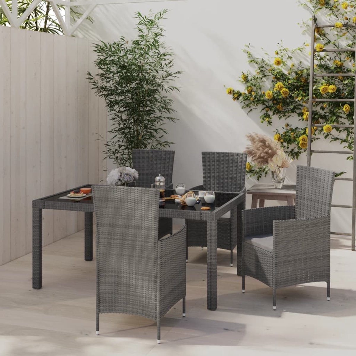 Vidaxl 5-delige Tuinset Met Kussens Poly Rattan - Grijs