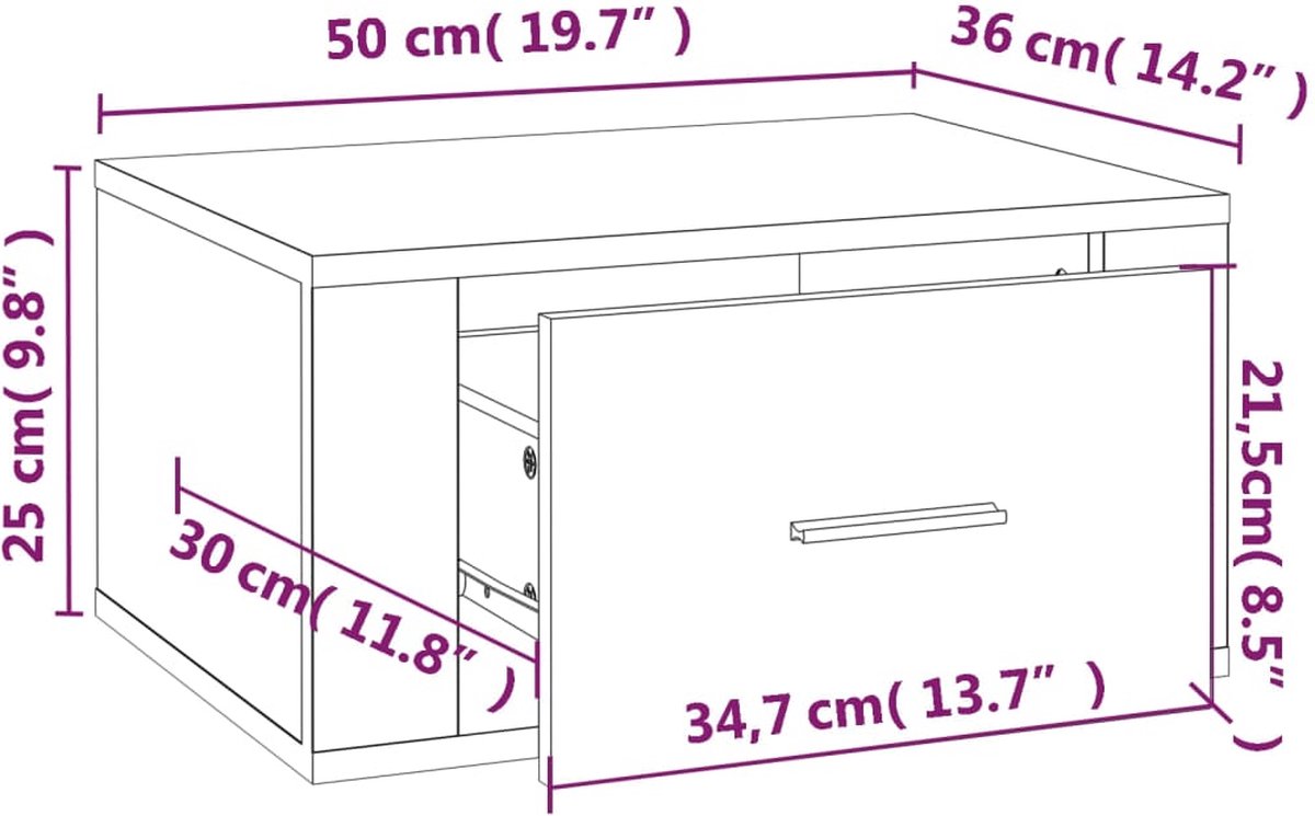 Vidaxl Nachtkastjes 2 St Wandgemonteerd 50x36x25 Cmeikenkleurig - Bruin