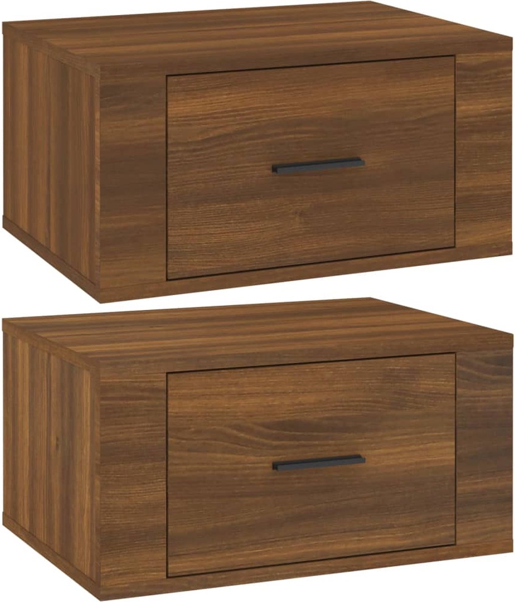 Vidaxl Nachtkastjes 2 St Wandgemonteerd 50x36x25 Cmeikenkleurig - Bruin