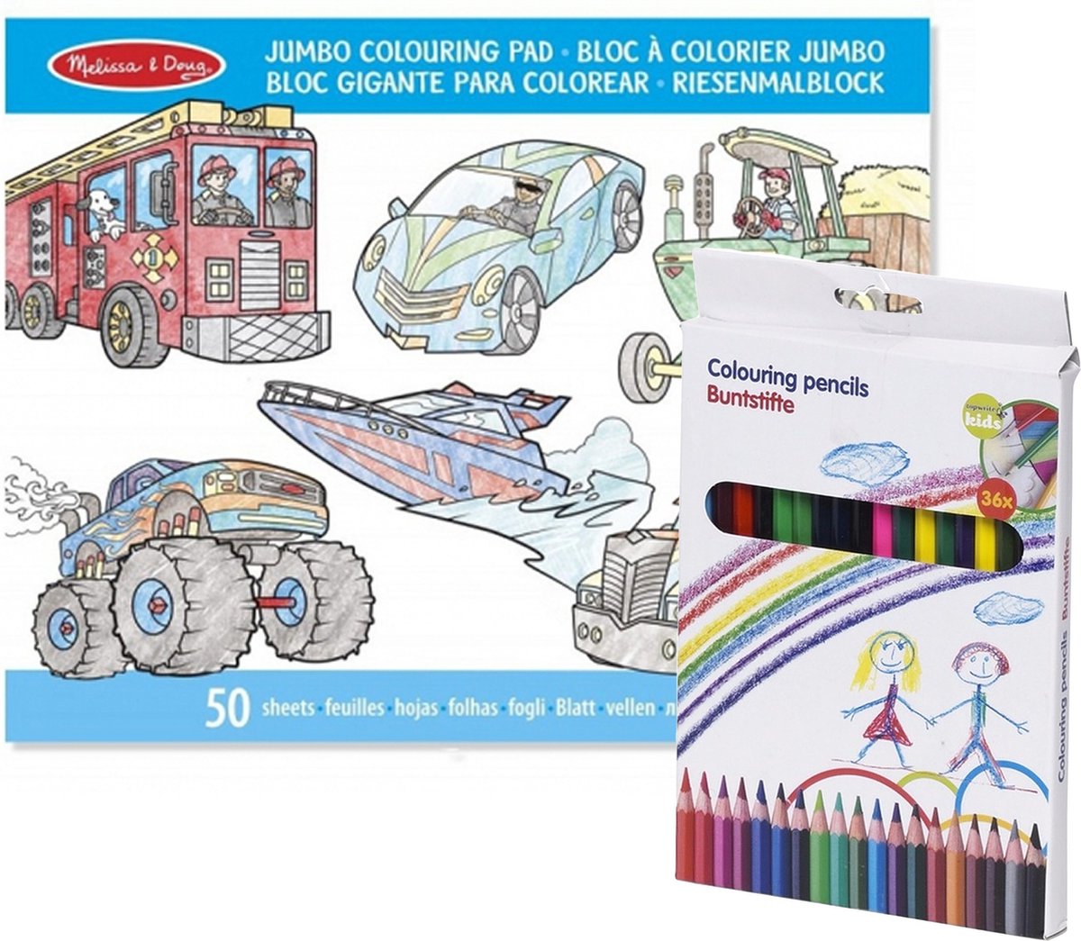 Melissa & Doug Jongens Voertuigen Kleurboek Met 36x Kleurpotloden Set - Kleurboeken