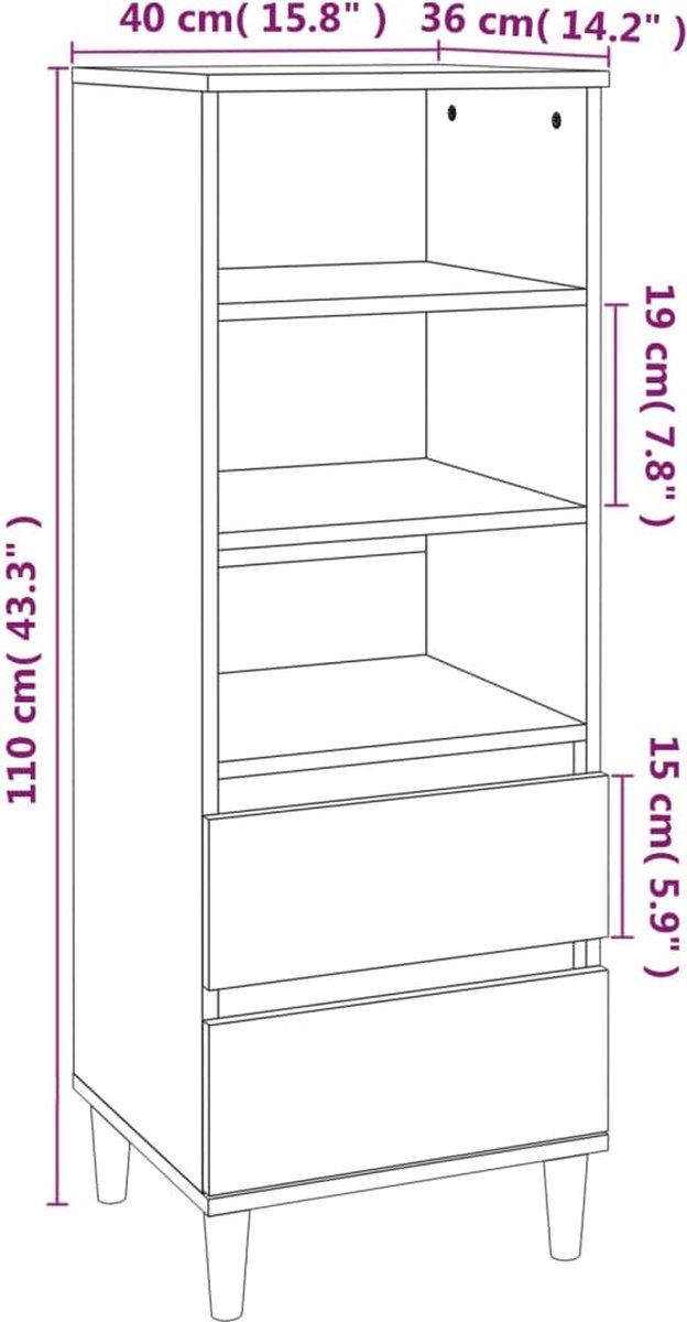 Vidaxl Hoge Kast 40x36x110 Cm Bewerkt Hout Sonoma Eiken - Beige