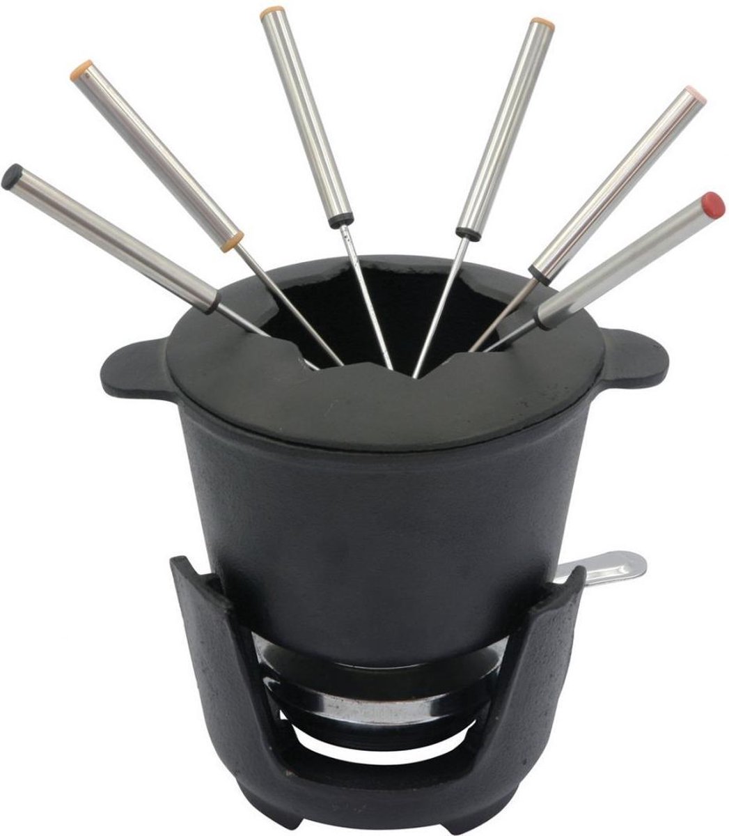 KINGHOFF Top Choice - Gietijzeren Fondue Set Met Vorken - 6 Persoons - 17 X 10 Cm - Zwart