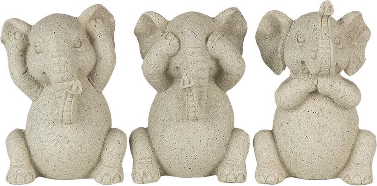 Clayre & Eef Decoratie Olifant 6*5*9 Cm (Set V 3) Polyresin - Grijs