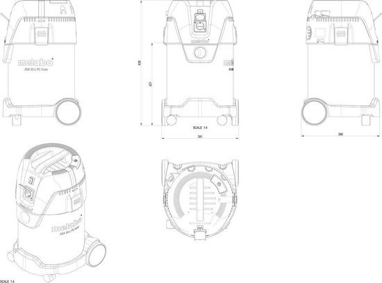 Metabo ASA 30 L PC Inox Bouw alleszuiger | 30 L | 1250 Watt