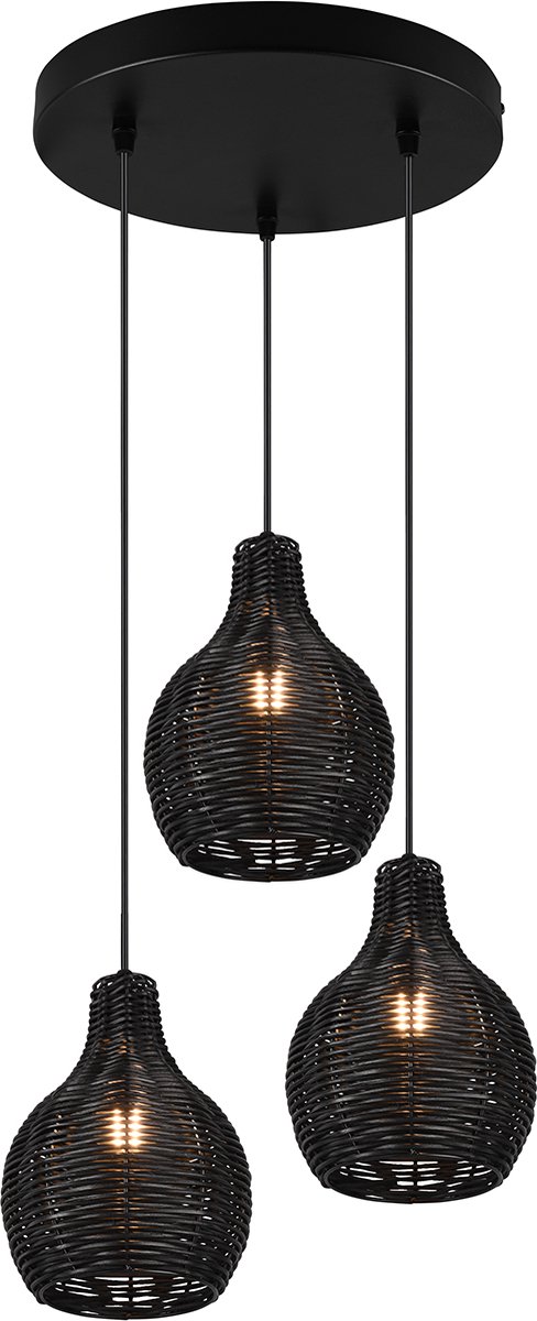 BES LED Led Hanglamp - Hangverlichting - Trion Sparko - E14 Fitting - 3-lichts - Rond Hout - Zwart