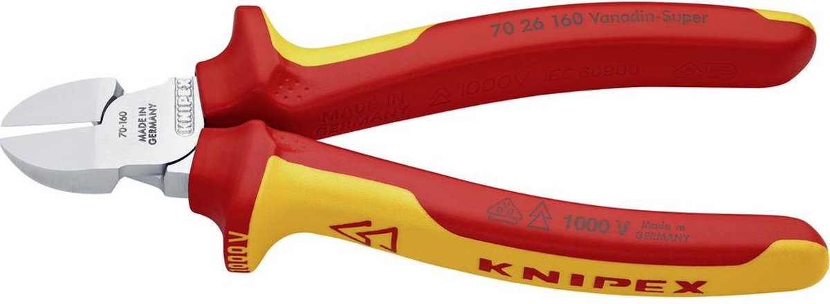 Knipex Zijsnijtang verchroomd ge‹soleerd met meer-componentengrepen, VDE-getest 160 mm